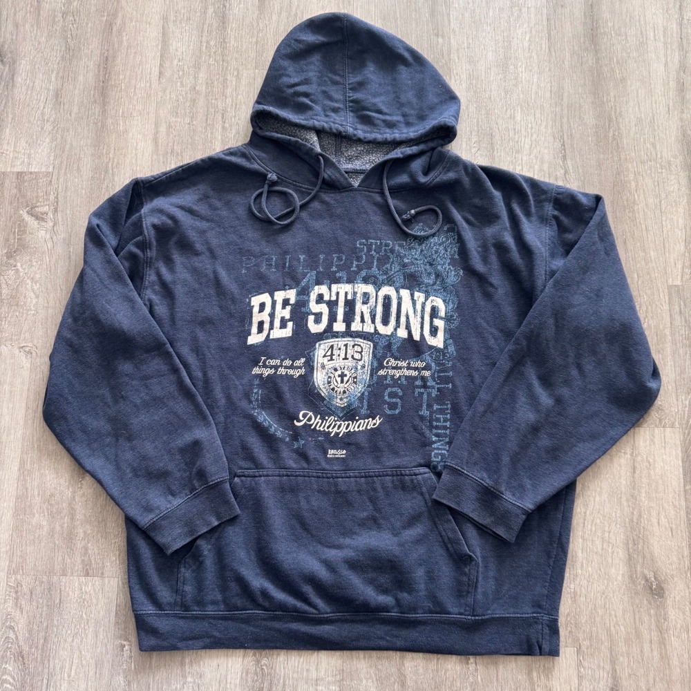 Kerusso Mens Hoodie XL Blue Be Strong Philippians 4 13 Christian Graphic Fleece